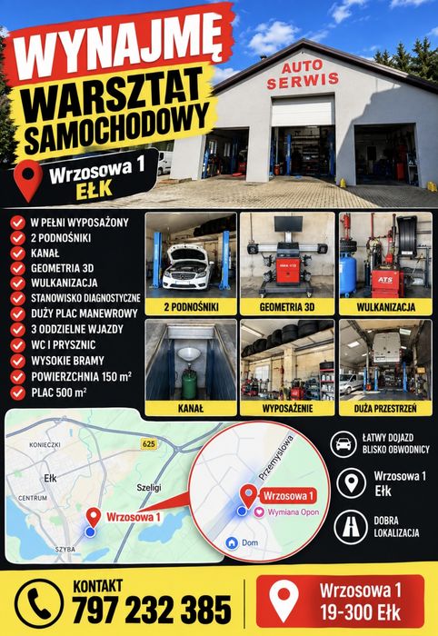 Warsztat samochodowy z wyposażeniem