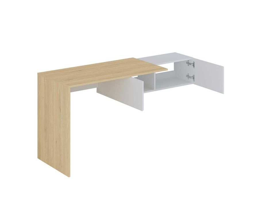 Secretária consola suspensa com 2 armários cor natural e branco