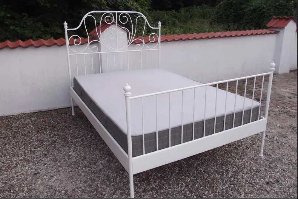 łóżko sypialnia 2 dwuosobowe białe ikea LEIRVIK materac