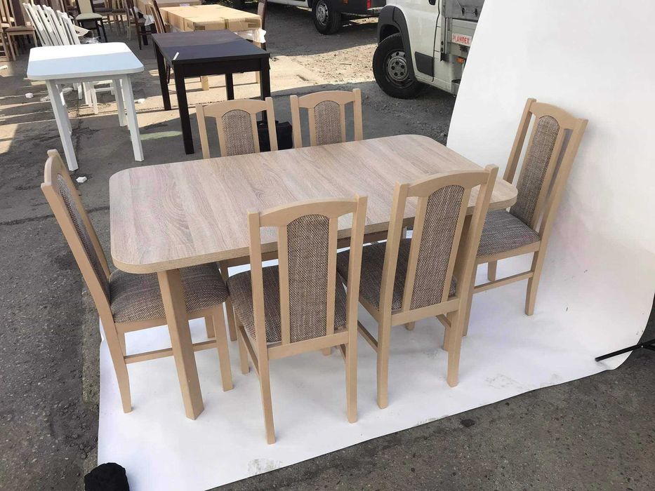 Nowe: STÓŁ ROZKŁADANY + 6 KRZESEŁ,sonoma + cappuccino ,dostawa cała PL