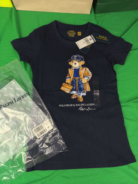 Koszulki shirt damskie koszulka granatowa ralph lauren damska ultra premium miś w czapce