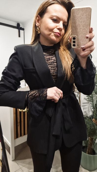 Elegancki zestaw marynarka i bluzka koronka Varlesca chicaca XS S M L