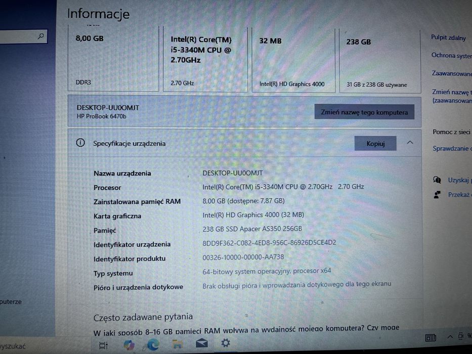 Notebook HP Probook 6470b Windows10Home
