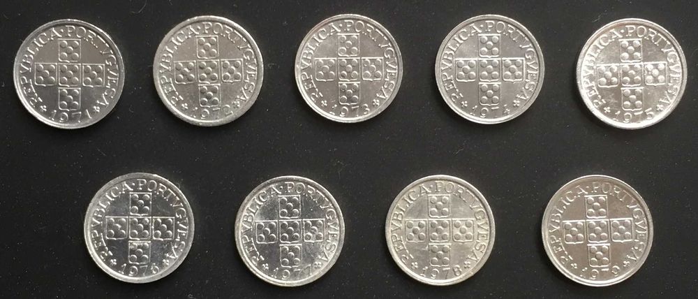 Série completa de 9 moedas de 10 centavos alumínio - 1971 a 1979