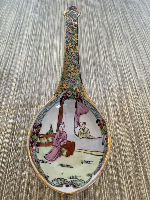 Colher de servir de porcelana chinesa grande vintage