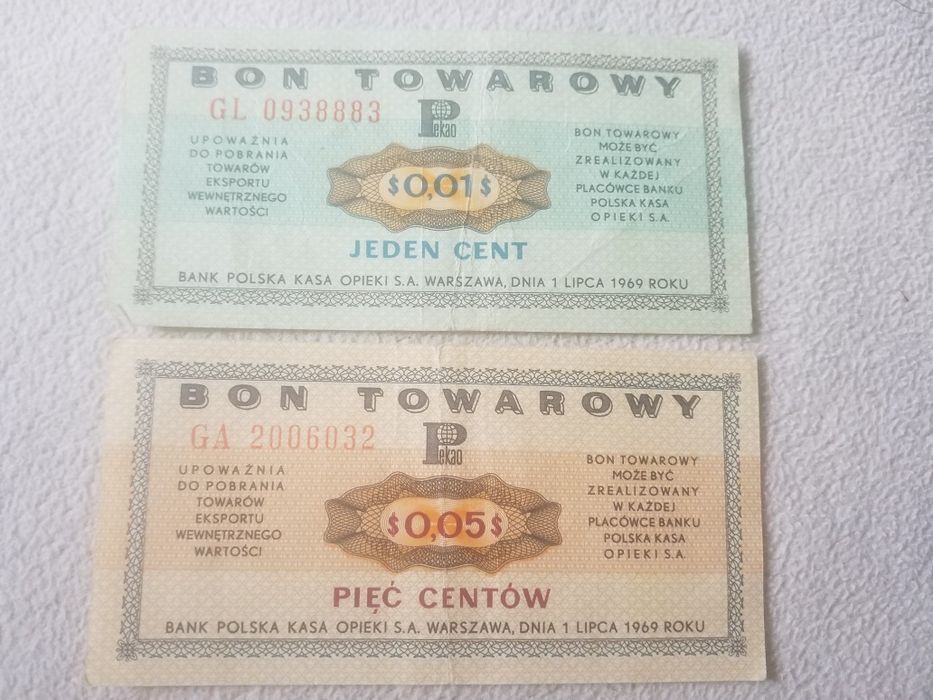 Zestaw bonów towarowych dewizowych PRL