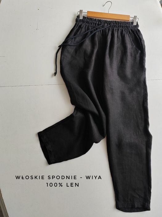 Lniane czarne spodnie Wiya 40 42 spodnie z lnu oversize