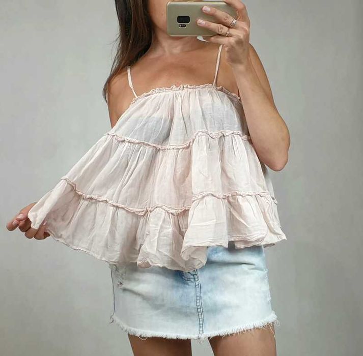 Bluzka letnia bawełniana, pudrowy róż S, luźna,