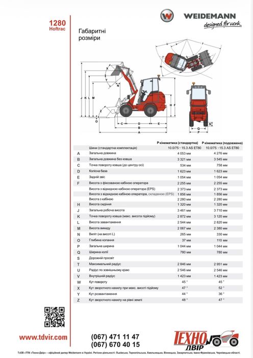 Компактний фронтальний навантажувач Weidemann Hoftrac 1280