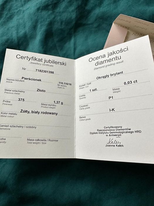 Pierścionek apart rozmiar 16