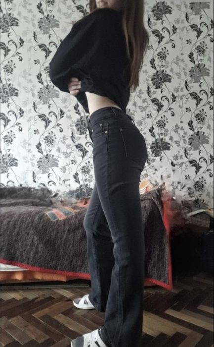 Чорні джинси кльош / slim flare,  низька посадка