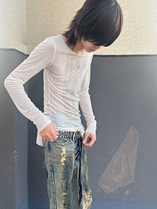 python printed longsleeve numbernine, LGB, archive, opium, distressed