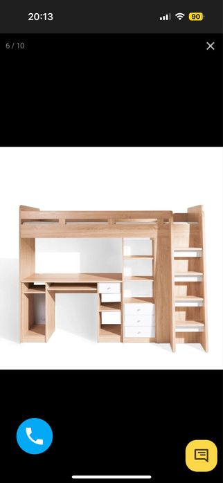 Дитяче двоярусне ліжко горище з столом, шафою, столом