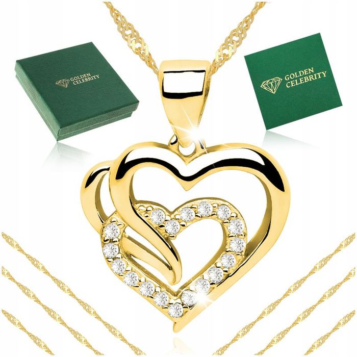 Piękny Złoty Naszyjnik Serce Serduszko Pr. 925/585 Prezent Dla Dziewcz