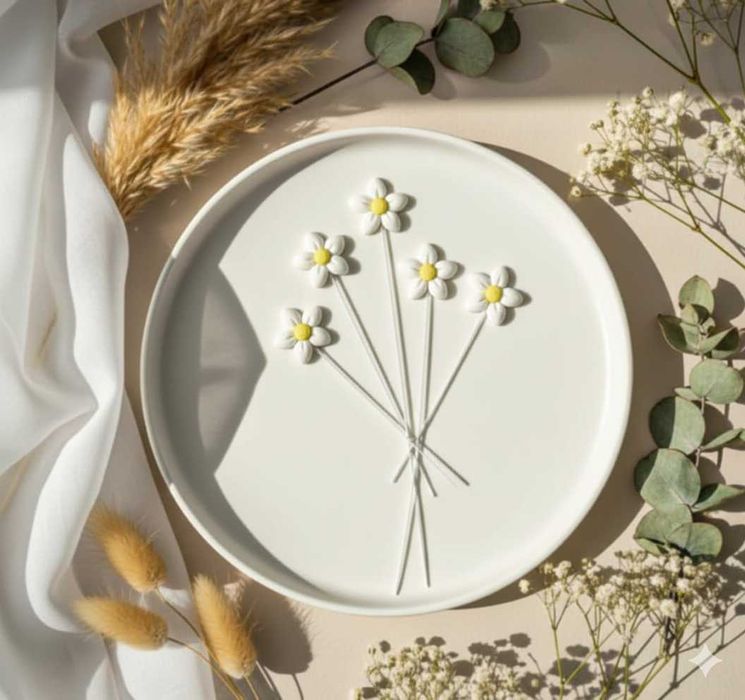 Ozdoby na tort z masy cukrowej kwiatki białe topper chrzest urodziny