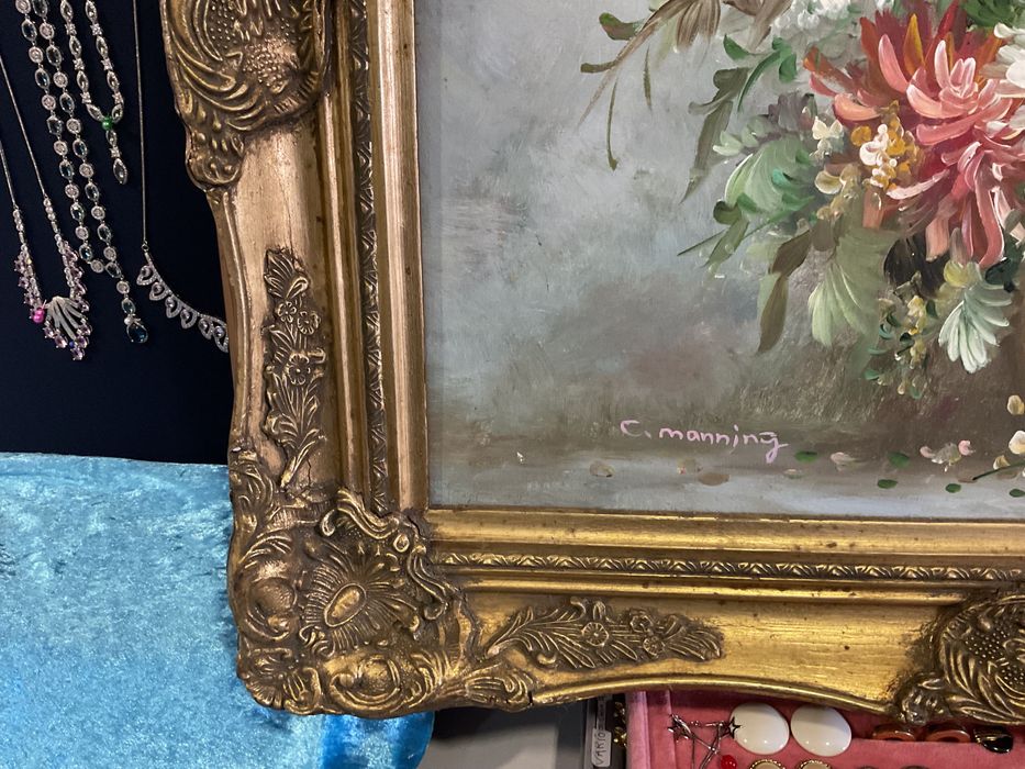 Quadro tela a oleo flores assinado