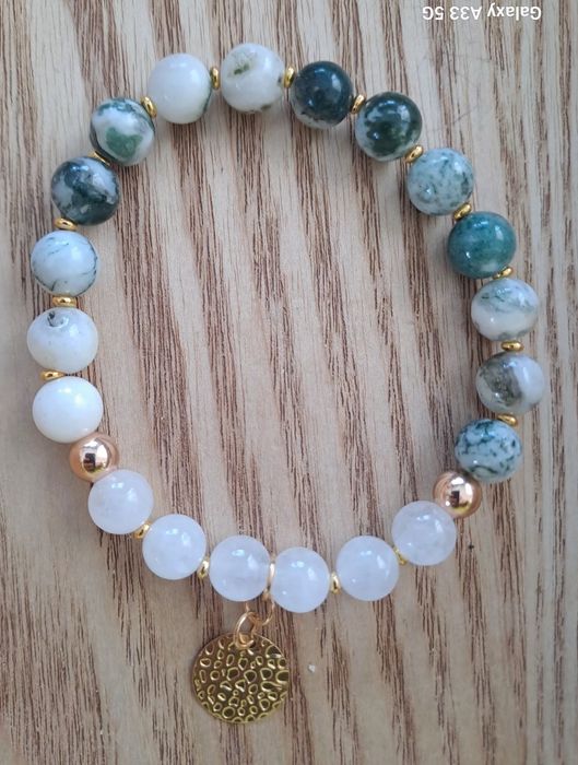 Nowq bransoletka z zielonego agatu i kwarcu