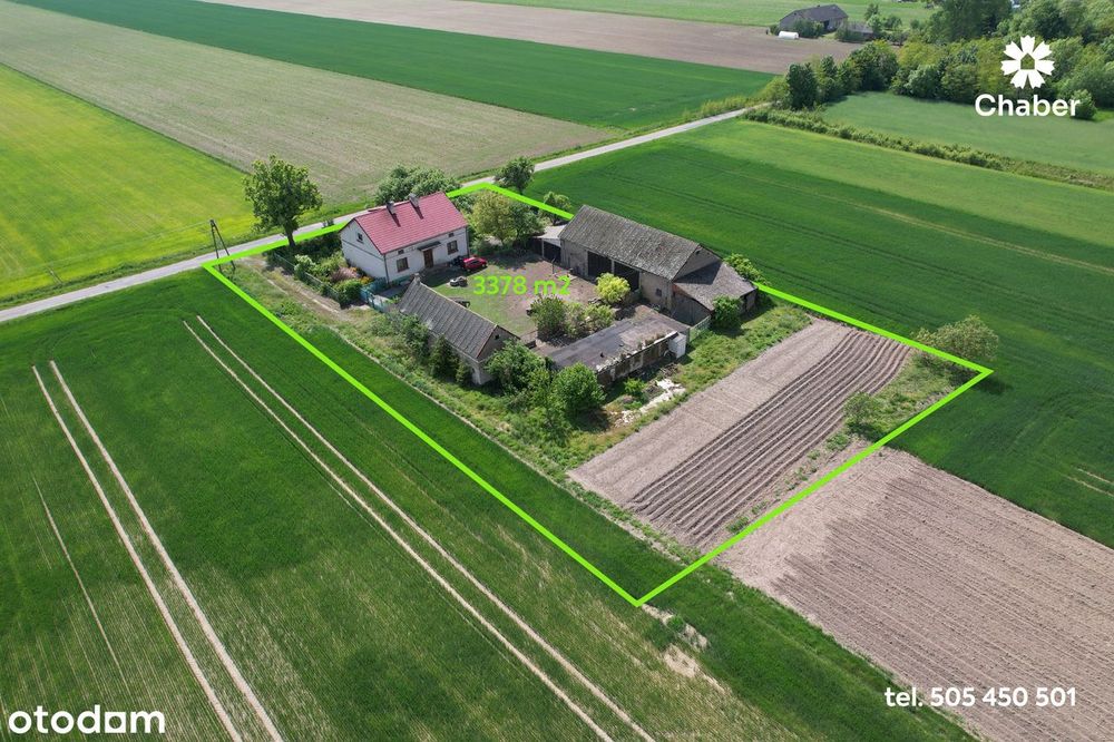 Siedlisko z domem 100 m2, działką 3378 m2 na wsi