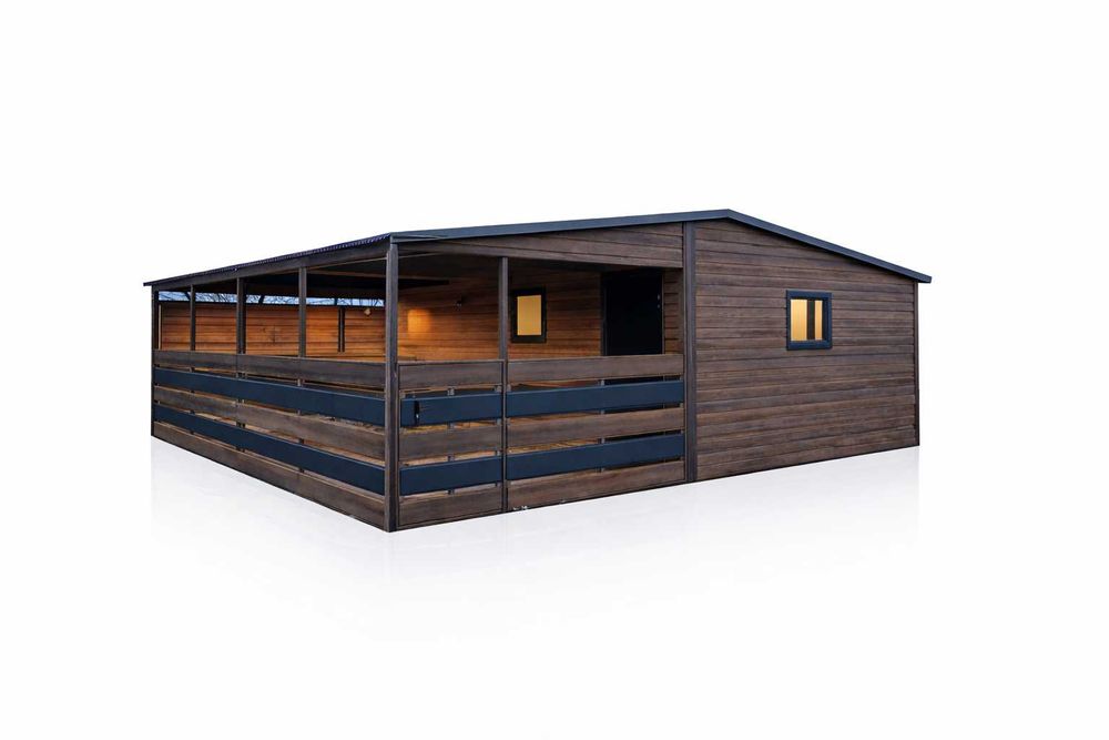 Domek ogrodowy 4x5m z tarasem 3×5m Winchester + Grafit PREMIUM