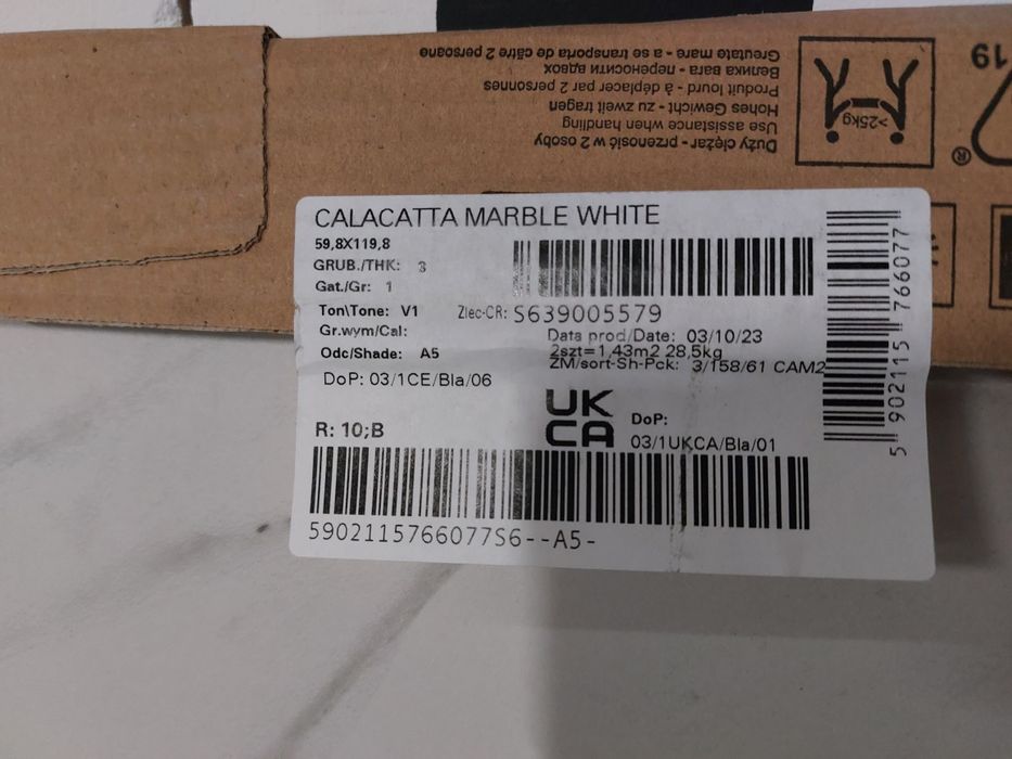 Gres calacatta marble white mat rectified 59,8x119,8 cersanit gatunek