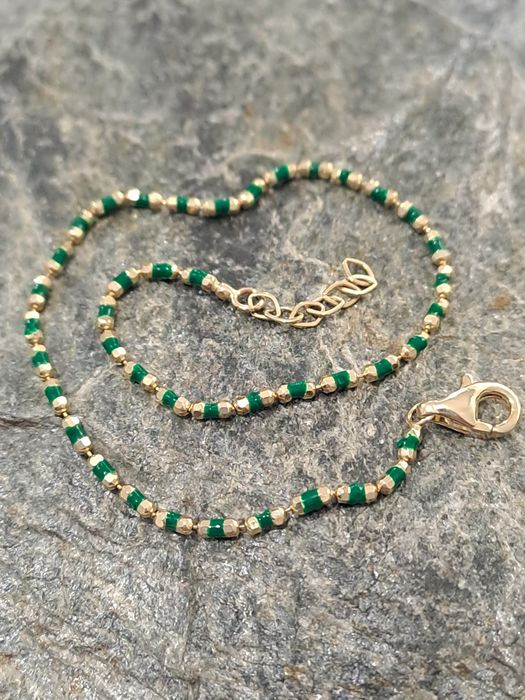 Śliczna złota bransoletka zielone zdobienia Pr.585 Nowa 17-19 cm