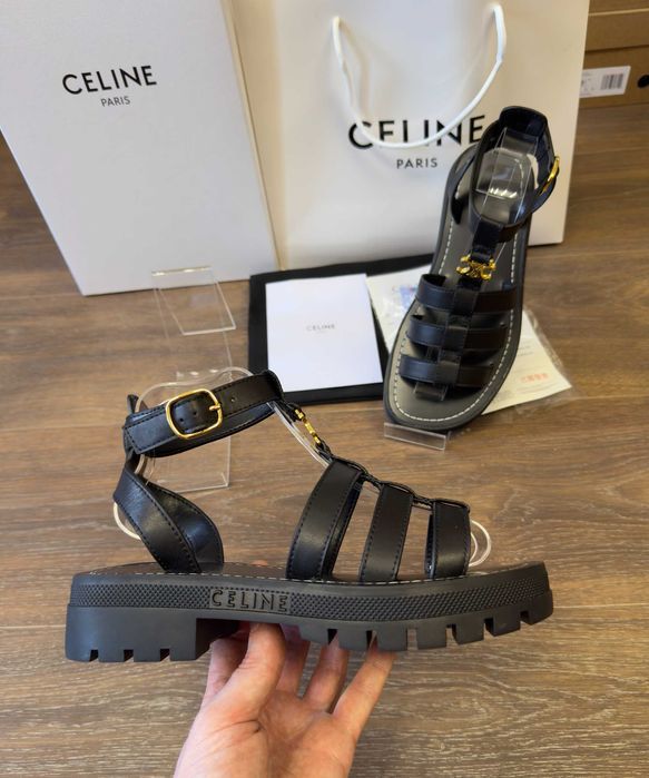 ‼️АКЦІЯ / Останні Розміри‼️Босоніжки Gladiator Celine Clea Triomphe Black/ Босоножки Celine /Сандалі Селіне