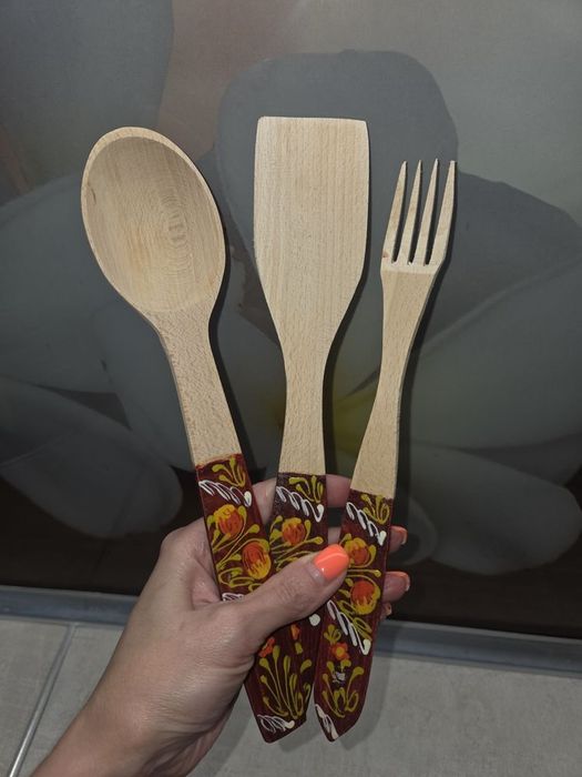 Сувенірний набір з дерева з розписом НОВИЙ ложечка вилочка лопатка