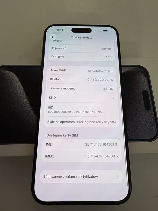 iPhone 15 Pro Max 1TB Titanium Black Bateria 100%