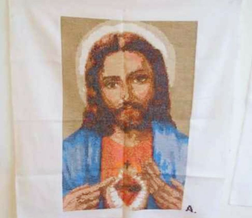 2 Cross-Stitch Embroidery Panels: Virgin Mary and Jesus Christ