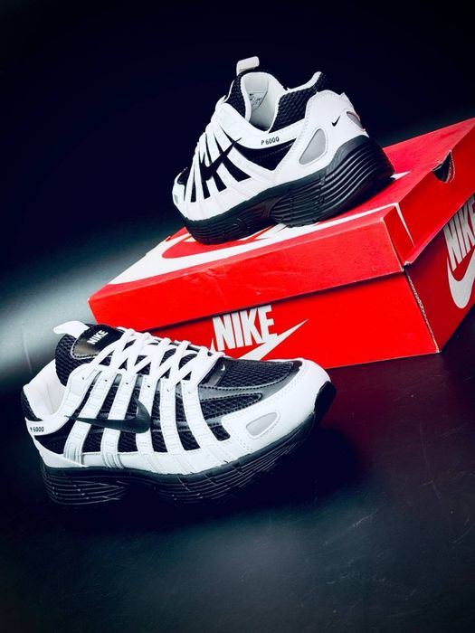 Черно белые мужские кросовки Летние красовки Найки лето Nike P 6000 натуральная кожа Продуваемая сетка Кросовки Nike P-6000