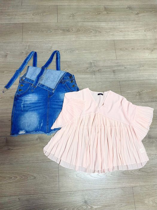 Женский набор (для беременных): джинсовый комбинезон-сарафан и блузка