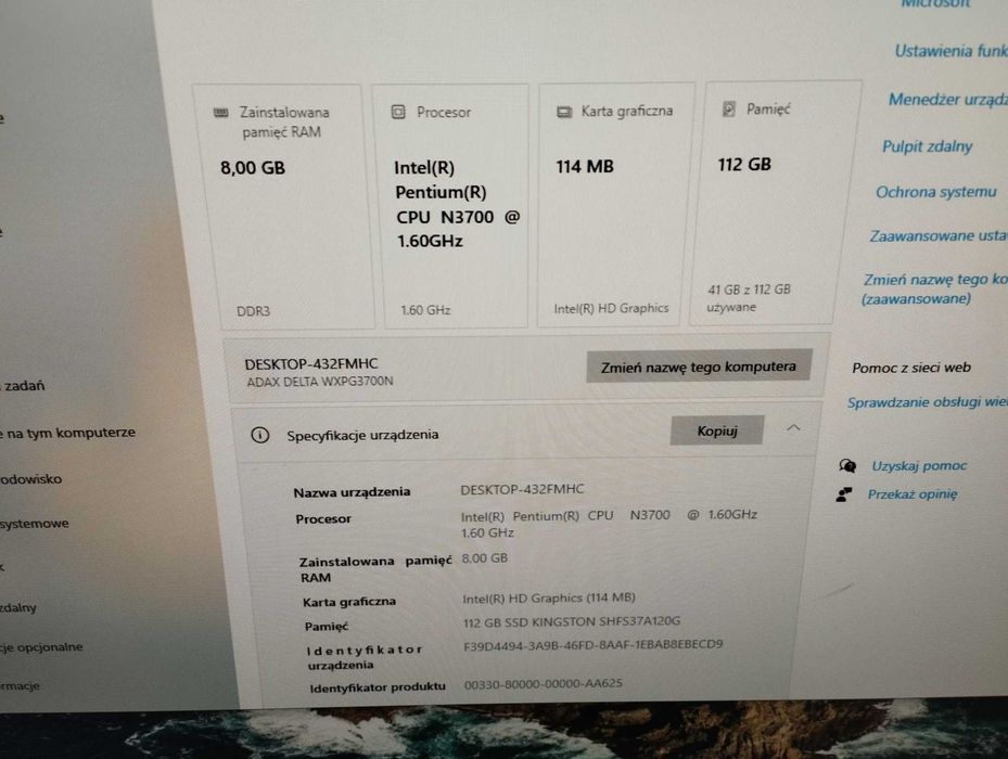 Mini Komputer Adax DELTA PRO MINI Pentium N3700 + 8GB RAM + 120SSD + WIN 10 + Zasilacz