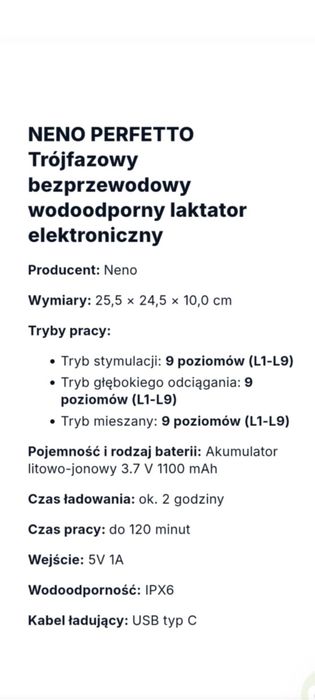 Laktator bezprzewodowy neno perfetto