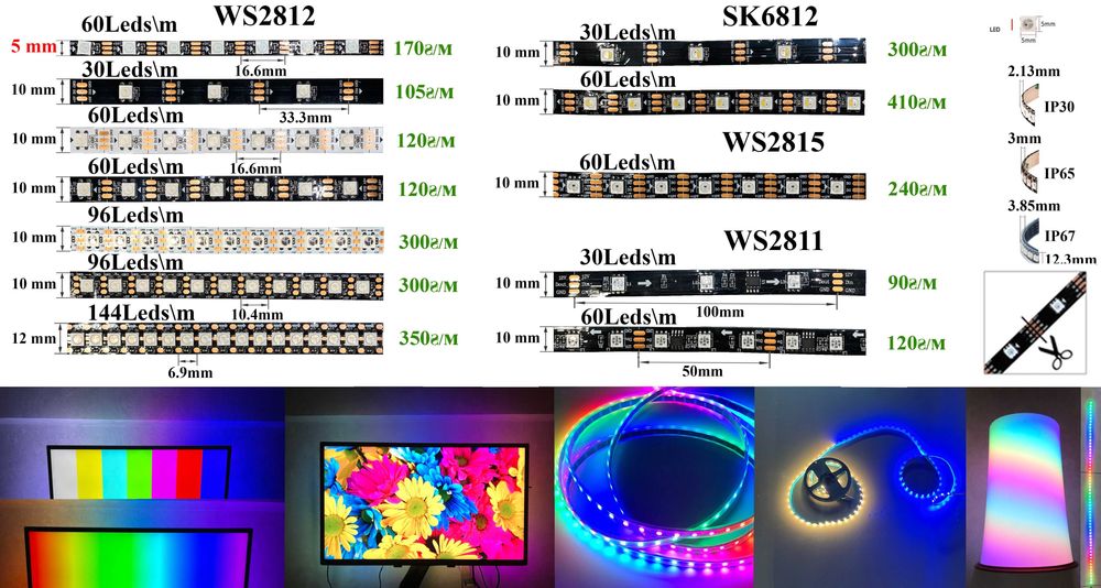 Адресна RGB стрічка Smart WS2811 / WS2815 12v, 30, 60Led/m, IP30 black