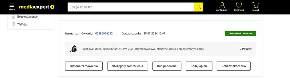 Słuchawki RAZER BlackShark V2 Pro 2023 Czarny, bluetooth 2x