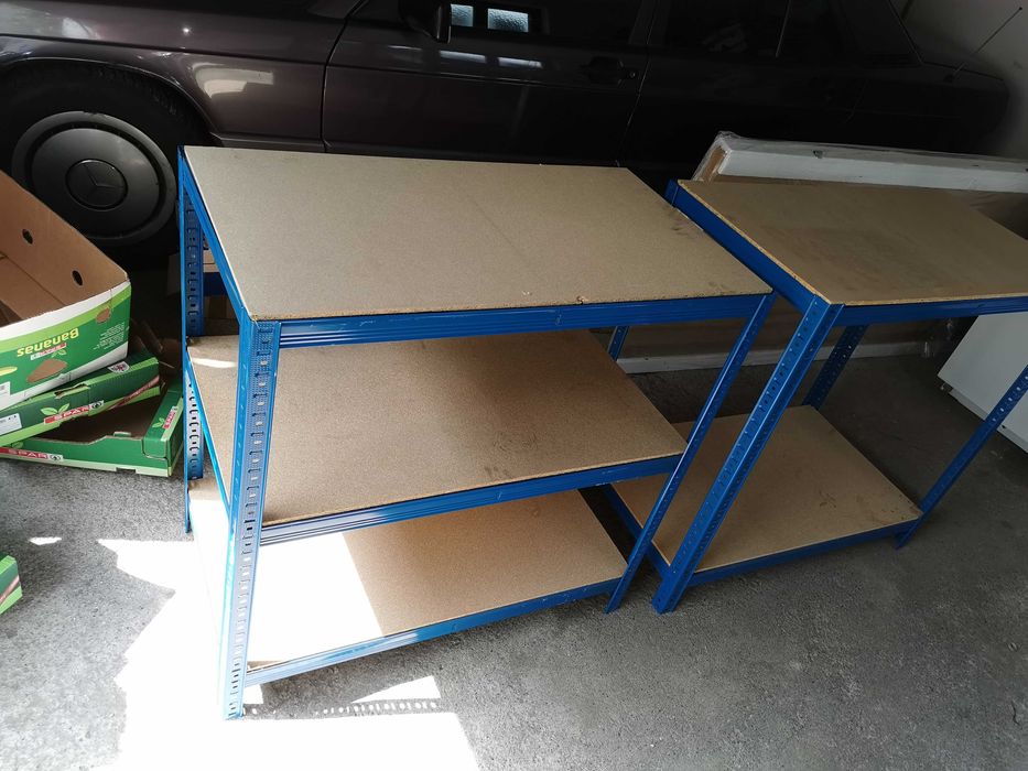 Półki warsztatowe dwie sztuki stelaz metalowy płyta wiórowa