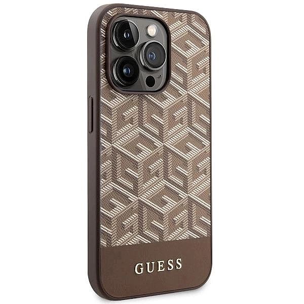 Etui Guess GCube Stripes MagSafe na iPhone 14 Pro - brązowe