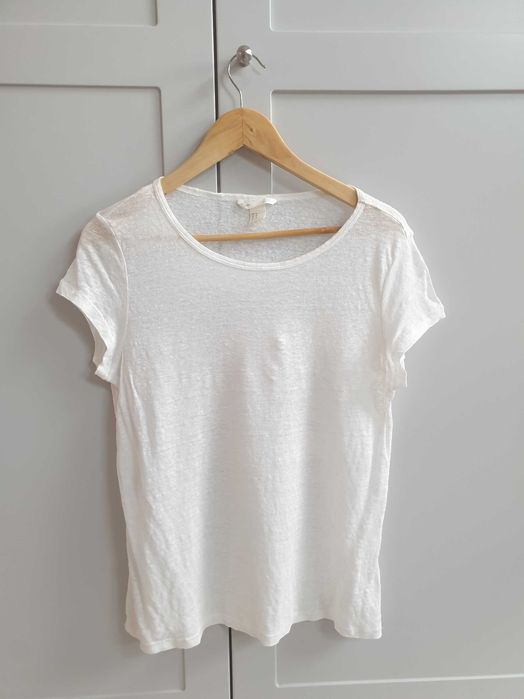 Biała koszulka t-shirt lniany 100% len H&M 38