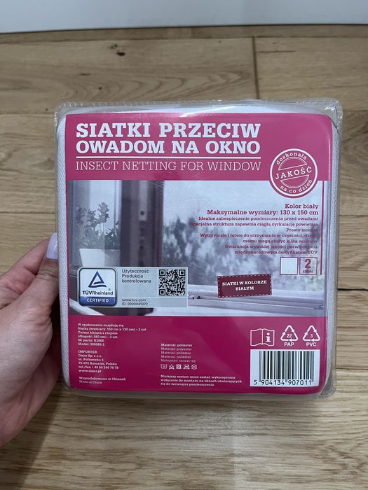Biała siatka moskitiera na okno nowa 130x150