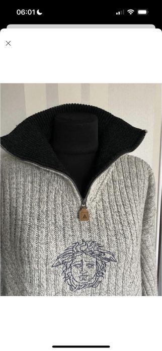 Шикарний чоловічий сірий светр із блискавкою на горлі Versace