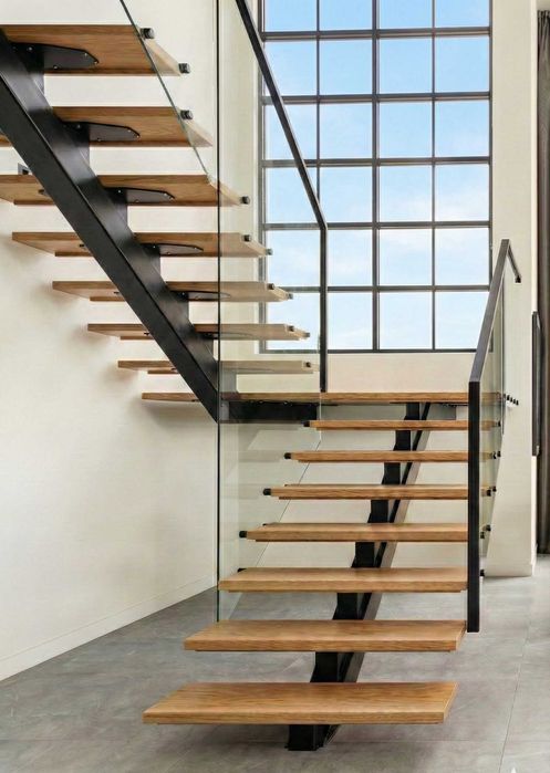 Schody stalowe, metalowe, stopnie drewniane