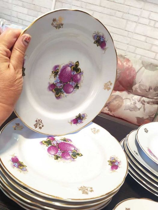 Тарелка Коростень 60-70-е посуда СССР столовый сервиз фарфор позолота