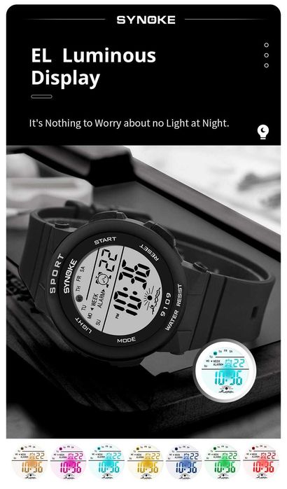 Zegarek damski Synoke elektroniczny cyfrowy sportowy LED datownik WR50