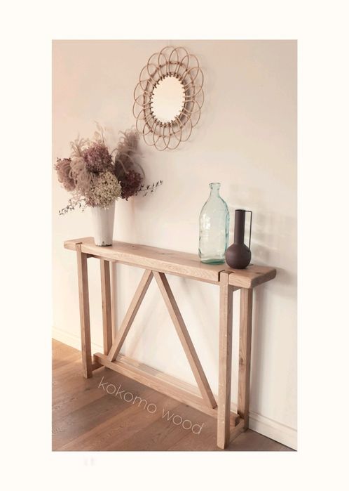 Konsolka dębowa modern farmhouse boho japandi