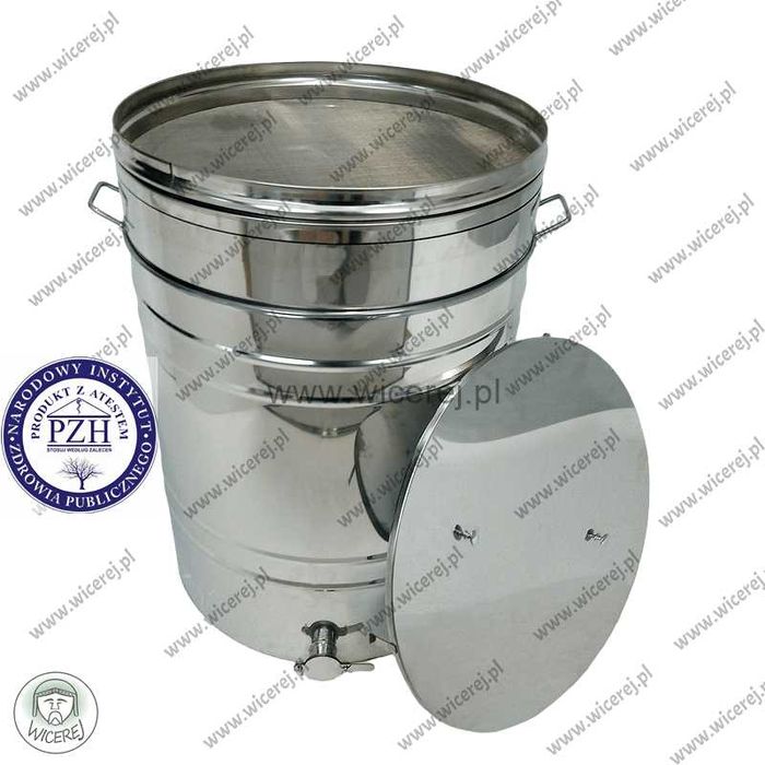 Nierdzewny Odstojnik na miód 250L z Sitem i Pokrywą Baniak Atest PZH