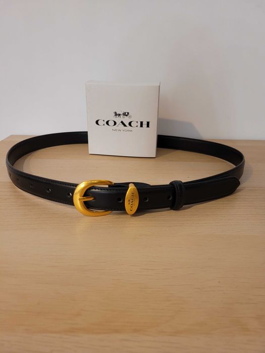 Czarny damski skórzany pasek Coach 110 cm