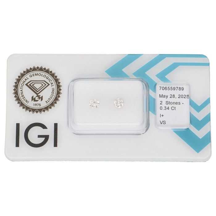 Brylanty-Diamenty 2. szt nowe, 0.34 ct-okrągły-I+,VS-certyfikat (IGI)