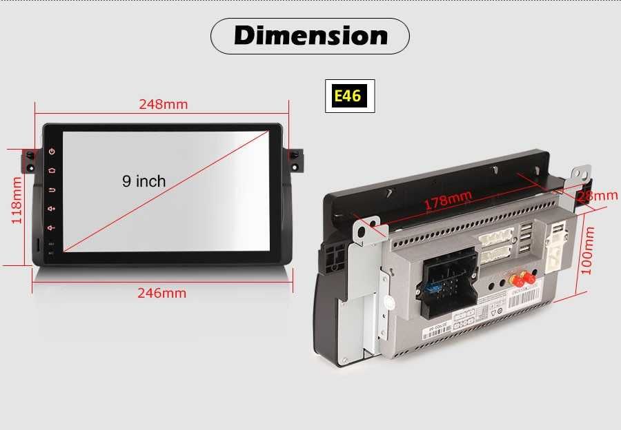 Auto radio 9" BMW E46 E39 53 Android 14 64GB Sem Botões