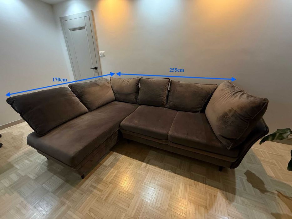 Rozkładany Narożnik Welurowy_255x170 cm_Wygodny_Funkcja Spania!