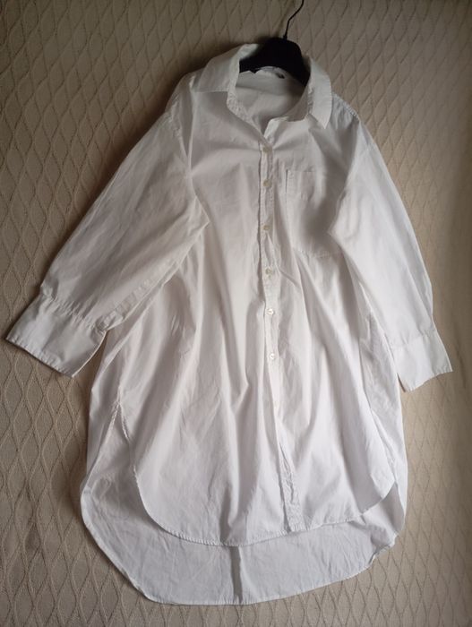 ZARA M-XL owersizowa luźna sukienka szmizjerka biała bawełniana